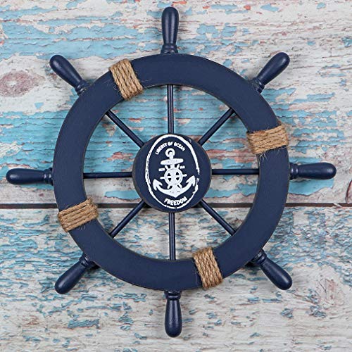 Wooden Ship Wheel, Ship Rudder Decor, Helm Wheel Wall Hanging Ornament (11(Navy Blue))