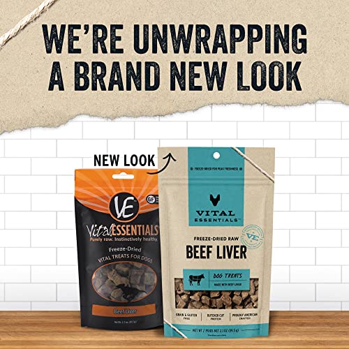 Vital Essentials Beef Liver Dog Treats, 2.1 oz | Freeze-Dried Raw | Single Ingredient | Premium Quality High Protein Training Treats | Grain Free, Gluten Free, Filler Free
