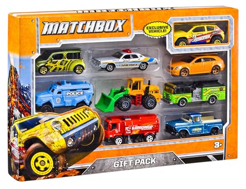 Cars, 9-Pack Die-Cast 1:64 Scale Toy Cars, Construction or Garbage Trucks, Rescue Vehicles or Planes (Styles May Vary).