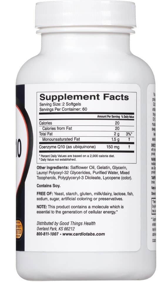 Ultra CoQ10 Coenzyme Supplement for Cardio Health, 150 mg of CoQ10 - Ubiquinone - Per 2 Softgels w/Safflower Oil & Tocopherols, 6X Better Absorption for Brain & Muscle Health, 120 Softgels