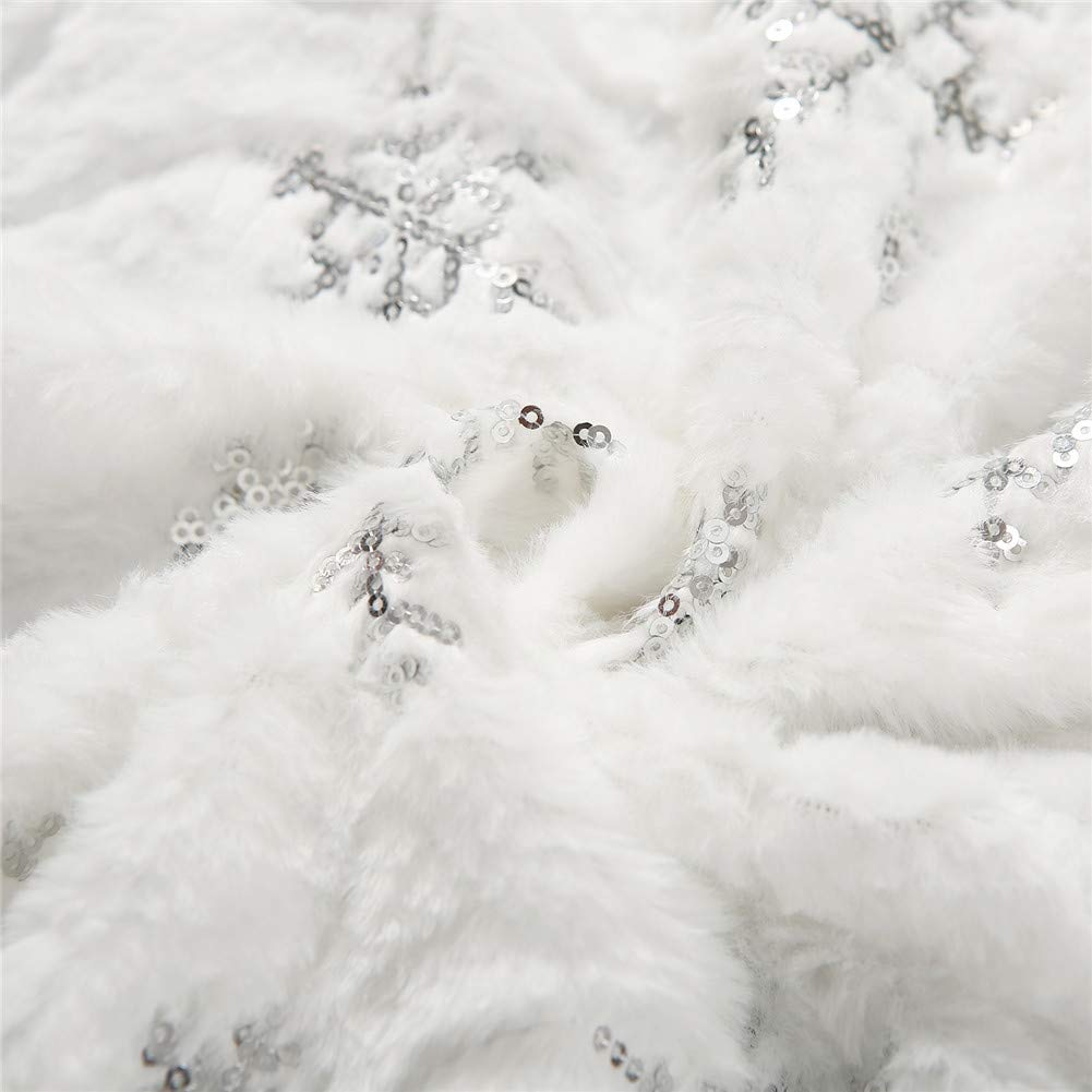 Christmas Sequin Tree Skirt 36in,White Soft Thick with 