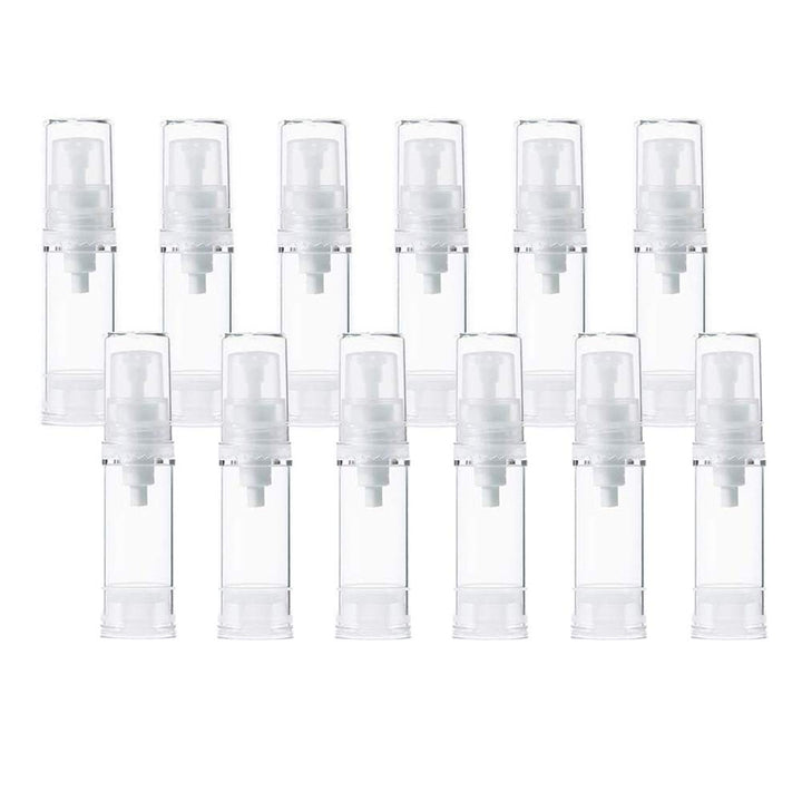 12Pcs Transparent Airless Pump Press Bottle Portable Plastic Vacuum Bottle Empty Refillable Sample Travel Container Jars Vials Pots Makeup Holder for Lotion Essence Emulsion Foundation (5ml/0.17oz)