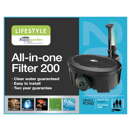 Pennington , Inpond 5 in 1, Pond & Water Pump, Filter, UV Clarifier, LED Spotlight and Fountain , All in One solution for a Clean, Clear and Beautiful pond , For Ponds up to 200 Gallons