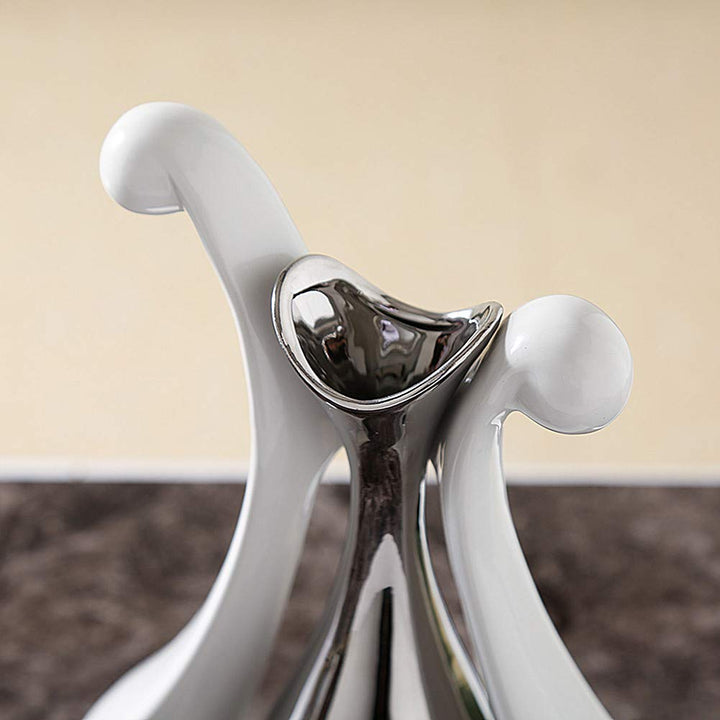 Ceramic Vase Statue Silver Vase White Vase Home Decoration Pottery Decorative Sculpture Dried Flower vase (Silver White vase-99693)