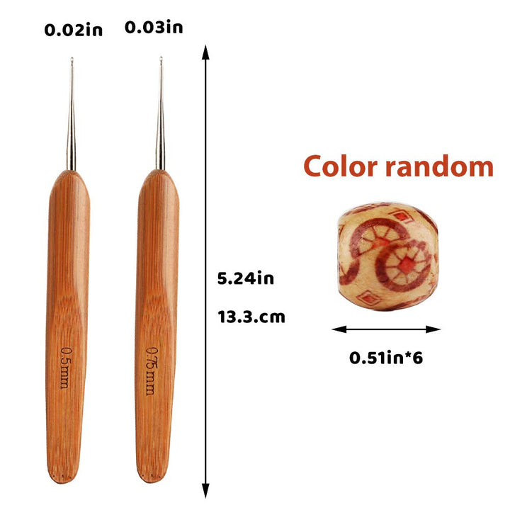 8PCS Dreadlock Crochet Hooks for Hair, Dreadlocks Crochet Needles(0.5mm+0.7mm) with Wood Beads, Dreadlock Needle Tools for Braid Craft, Dreadlock Accessories for Braiding Hair