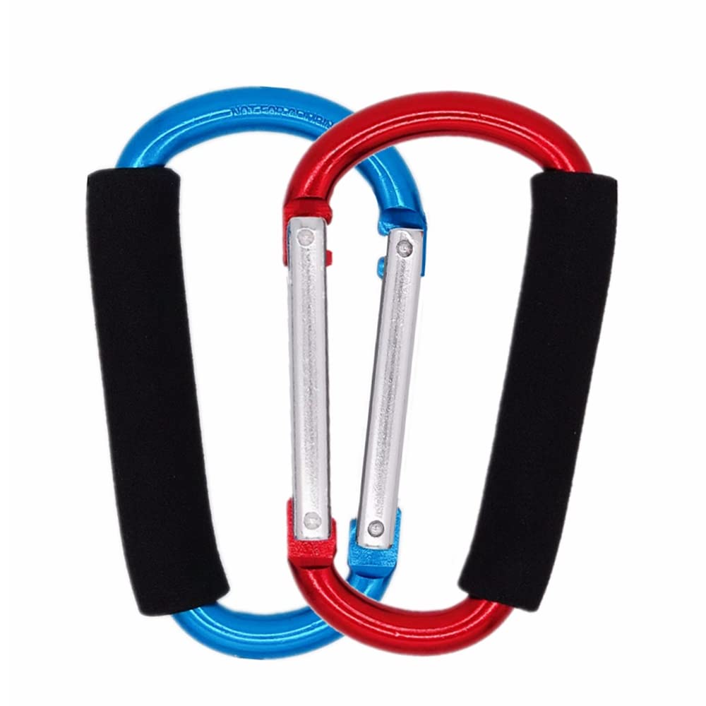 Stroller Hooks, 2 Pack 5.4 Aluminum Steel Large Carabiner - Stroller Organizer Hook Clips for Hanging Diaper Bags