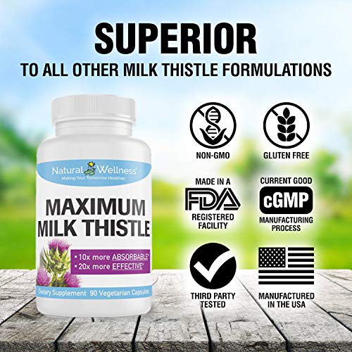 Maximum Milk Thistle Liver Detox - 90 Capsules, Liver Cleanse Detox &amp; Repair, USA Made, Non-GMO, Gluten Free - Potent Fatty Liver Supplements for Regeneration &amp; Health