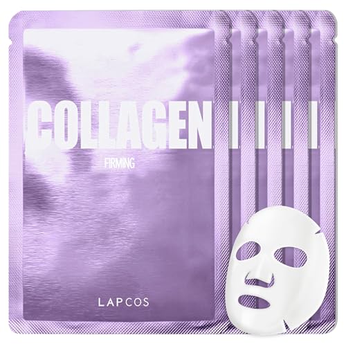 Collagen Sheet Mask, Firming Daily Face Mask with Collagen Peptides for Anti-Aging, Helps to Minimize Wrinkles, Restores Skin Elasticity &amp; Firmness, Korean Beauty Favorite, 5-Pack