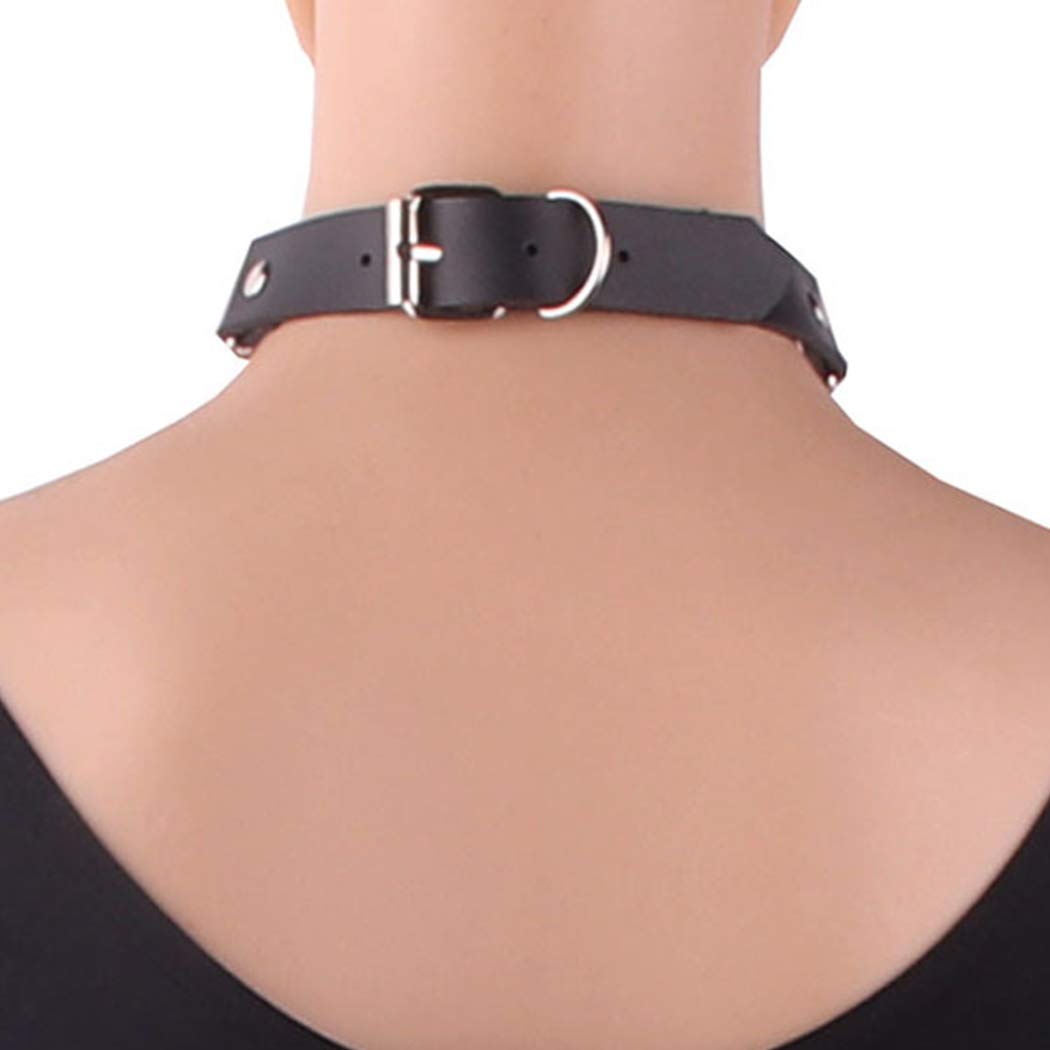 Goth Leather Choker Necklace Black Punk Ring Circle Laryered Chain Necklaces for Women and Girls