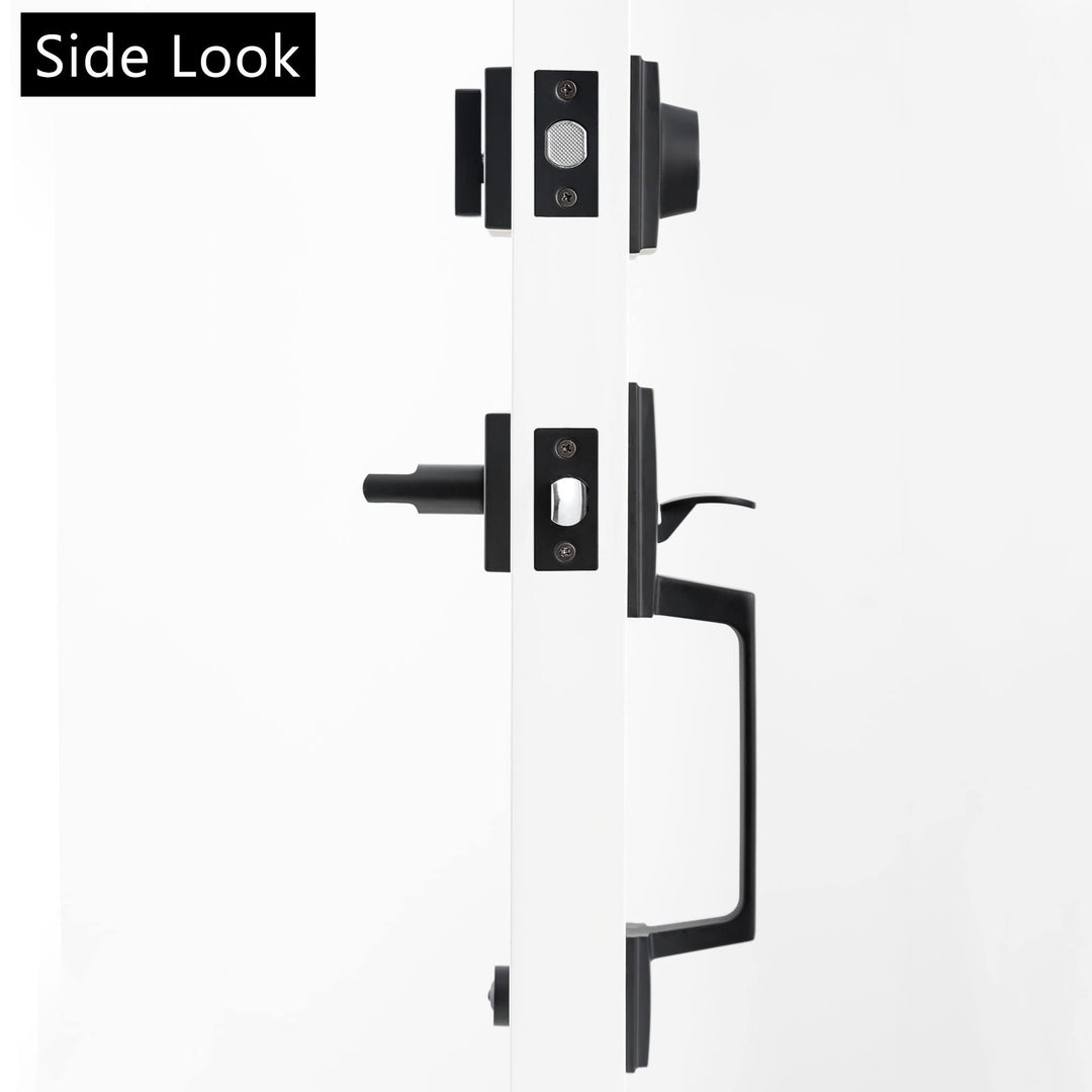 Front Door Lock Set Black Door Handle Front Door Handle Sets with Deadbolt Entry Door Locksets Single Cylinder HandleSet with Straight Handle Lower Half Grip Matte Black Front Door Handle