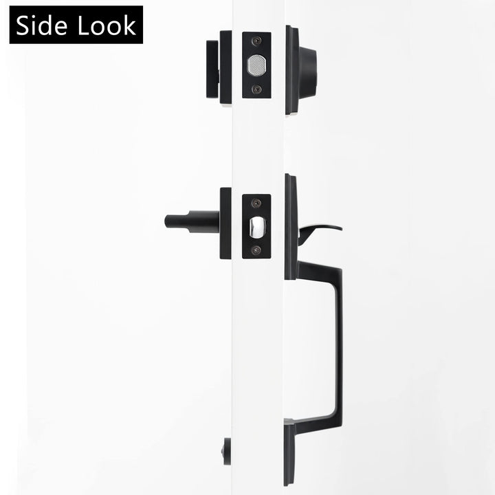 Front Door Lock Set Black Door Handle Front Door Handle Sets with Deadbolt Entry Door Locksets Single Cylinder HandleSet with Straight Handle Lower Half Grip Matte Black Front Door Handle