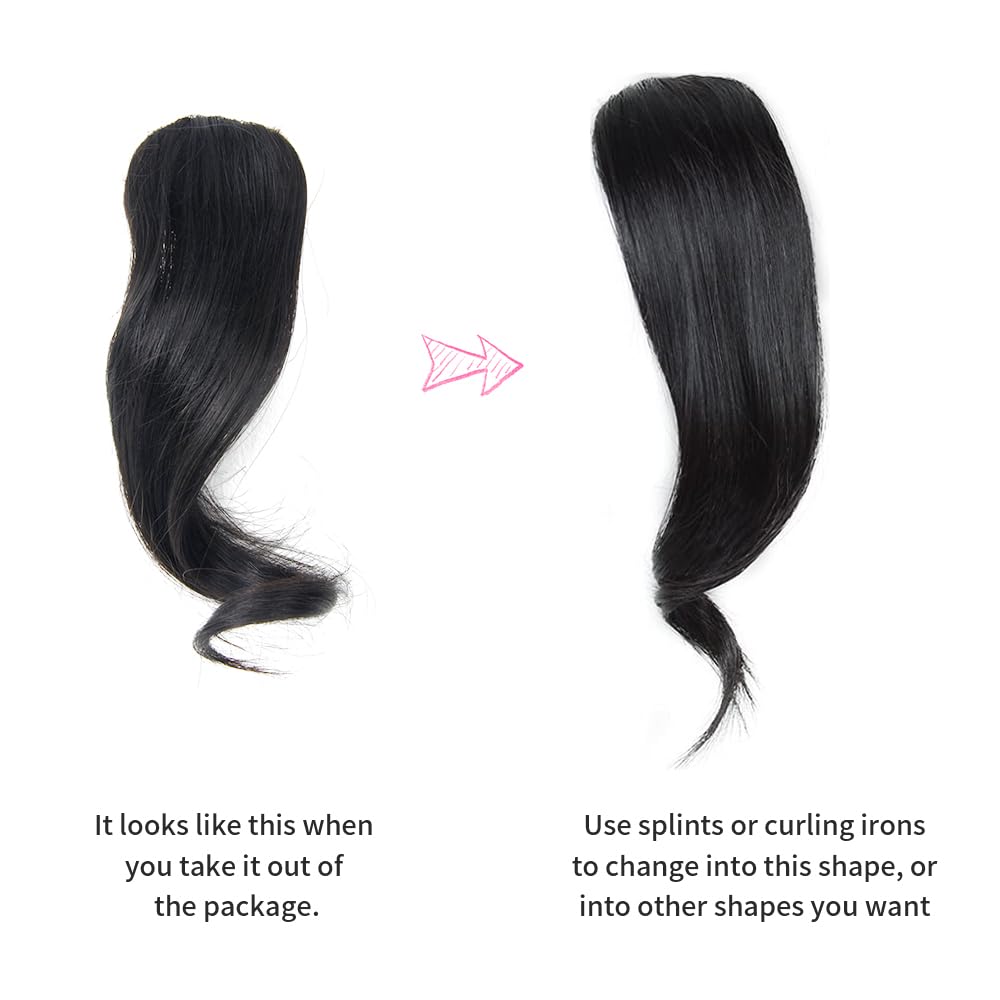 2PCS Wave Side Bang Clip in Bangs Real Human Hair Wave Fringe Hair Extensions(Natural Black Color)