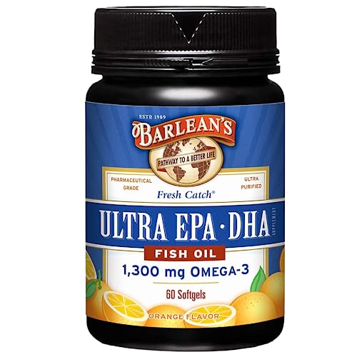 Fish Oil Omega 3 Supplement, High Potency Ultra EPA DHA Fatty Acid Softgels, 1000mg Orange Flavored Fish Oil Pills, 60 Count