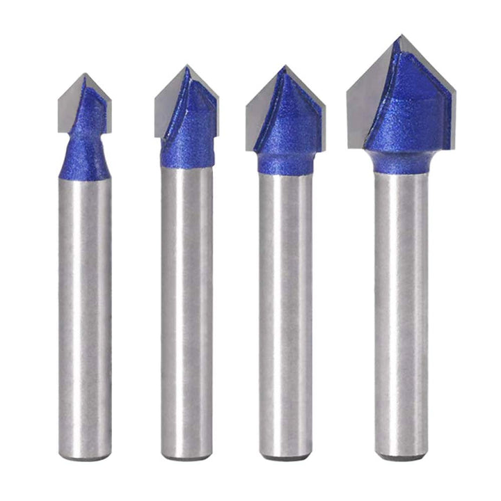 4pcs 90 Degree V Groove Router Bit Set Carbide 1/4 Inch Shank V Cut Router Bit Set V Grooving Bit