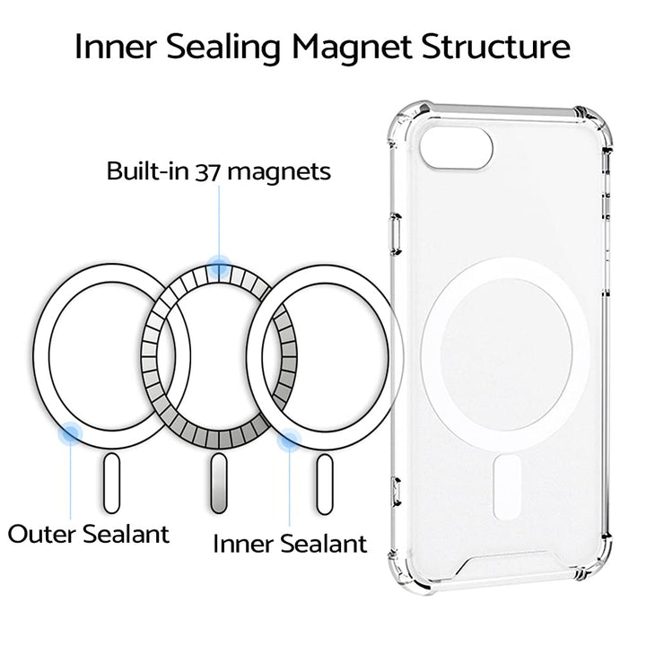 MX SLIM for iPhone SE 2022/iPhone SE 2020/iPhone 8 Magnetic Case, Compatible with Magsafe, Hybrid Transparent HD Clear Case with Wrist Strap, Scratch Resistant, Air Bumper Shock-Absorbing Corners