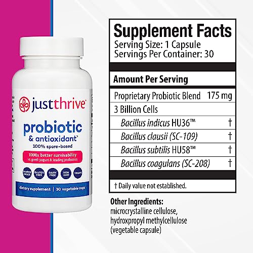Probiotic &amp; Antioxidant Supplement - 100% Spore-Based Digestive and Immune Support - Gluten Free, 30 Caps
