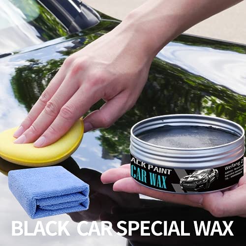 Car Wax Black Solid for Black Cars, Carnauba Car Wax Kit Cleaner, Car Waxing Scratch Resistance Auto Ceramics Coating 180g with Free Waxing Sponge and Towel-Black