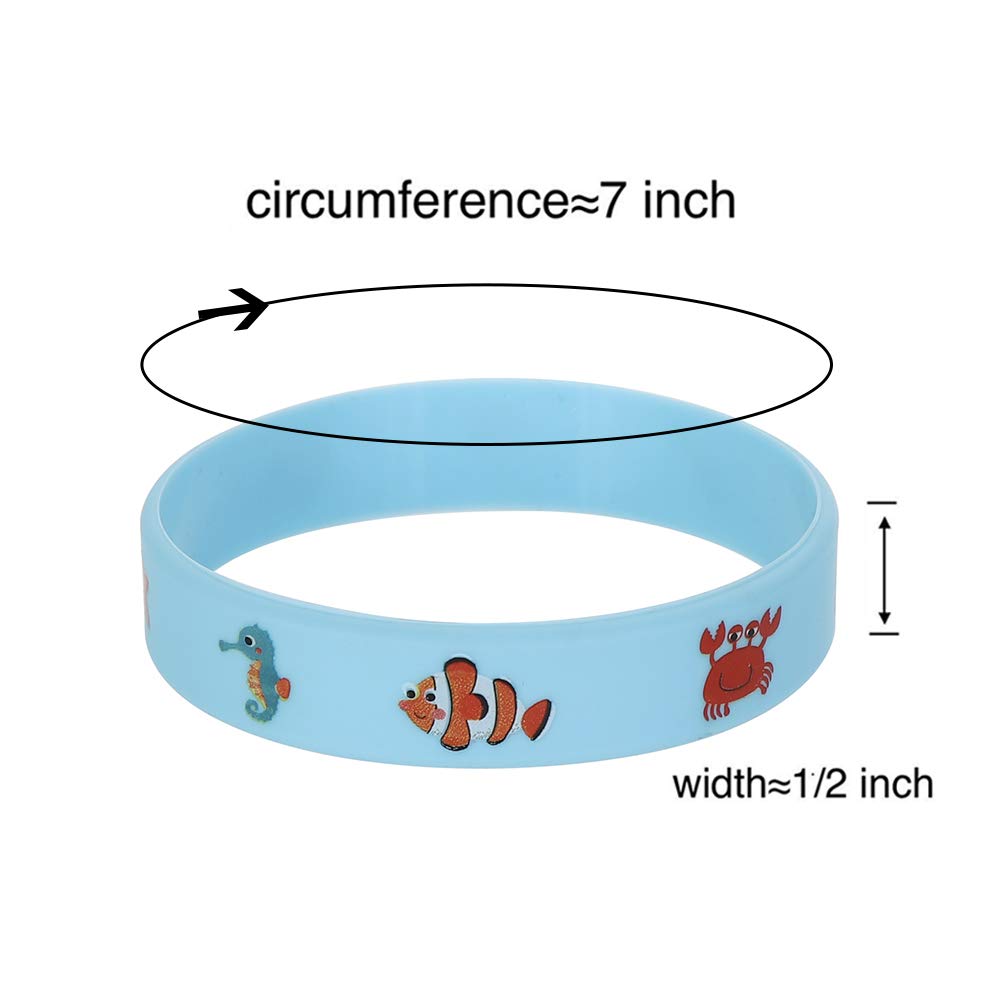 24 Pack Under the Sea Silicone Wristbands Bracelets, Ocean Life Animal Birthday Decoration Party Favors for Kids