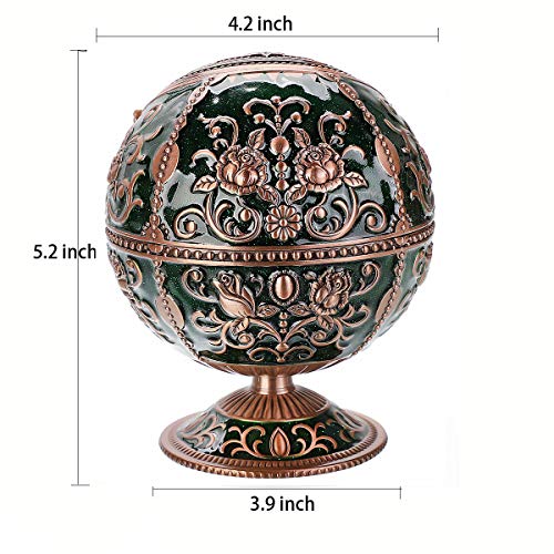 Windproof Ashtray with Lid for Cigarettes Metal Portable Cigar Ashtray Odor Eliminator for Indoor outdoor Hand Stamped Rose Pattern with Sparkle Fancy Gift for Men Women (Jasper -Red Copper)