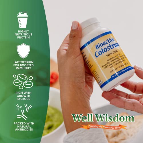 Bioactive Colostrum Well Wisdom 60g Bovine Supplement Powder, Grass-Fed Year-Round Colostrum Powder Natural Immune Recovery Supplement