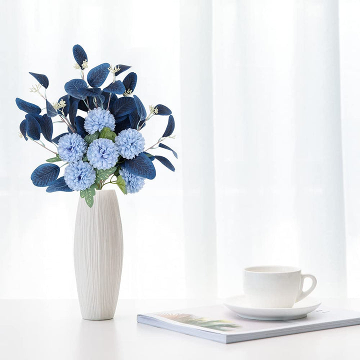 Blue Fake Flowers Bouquet Artificial Hydrangea Flowers Blue Chrysanthemum Silk Flowers for Fake Flower Arrangements Blue Decor Home Indoor Dining Table Decor (Without Vase, Dark Blue)