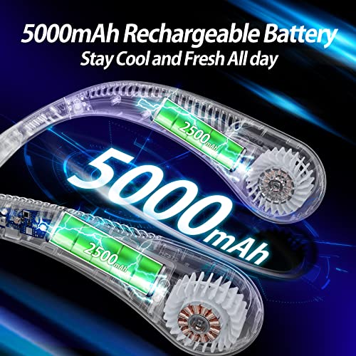 Neck Fan 2600mah Battery Operated Neckband Fan 6-Speed Hand-Free Wearable Personal Fan for Hot Flashes Home Office Travel Outdoor Sports (Navy Blue)