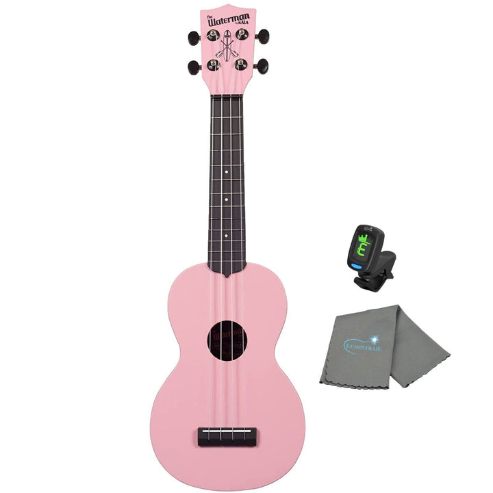 Soft Pink Matte Black Trim Classic Ukulele Soprano with Tuner and Cloth…