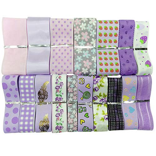 17yards Assorted Purple Satin Organza Grosgrain Ribbon Craft DIY Packing Hair Bow Accessory (Purple)