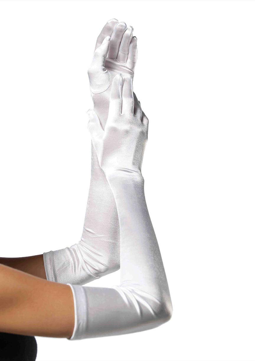 Women&#39;s OS Extra Long Satin Gloves, White, One Size