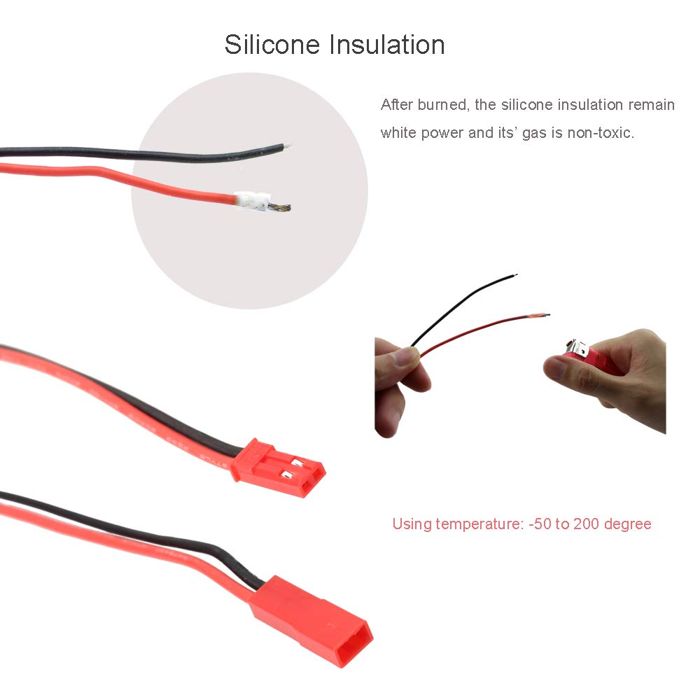 20 Pairs Silicone Battery Connector for JST, 20 AWG 2 Pin Plug Female Male Connectors Wire for RCY JST for RC Toys Battery