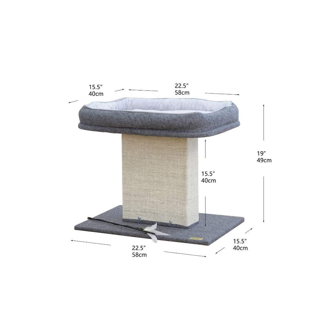 19 High 2-in-1 Elevated Cat Perch with Large Soft Felt Bed, Wide Sisal Scratching Post, Minimalist Cat Furniture for Climbing, Scratching & Resting, Fits All Indoor Cats & Home Décor, Grey