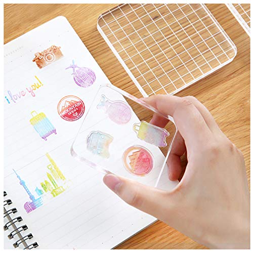 6 Pieces Stamp Blocks Acrylic Clear Stamping Blocks Tools with Grid Lines for Scrapbooking Crafts Making