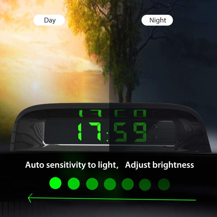 Car Clock Digital Solar Powered Car Electronic Clock Stick-On Luminous Car Clock Dashboard Auto Clock Car Watch Clock, with Adjustable Brightness, Date, Temperature