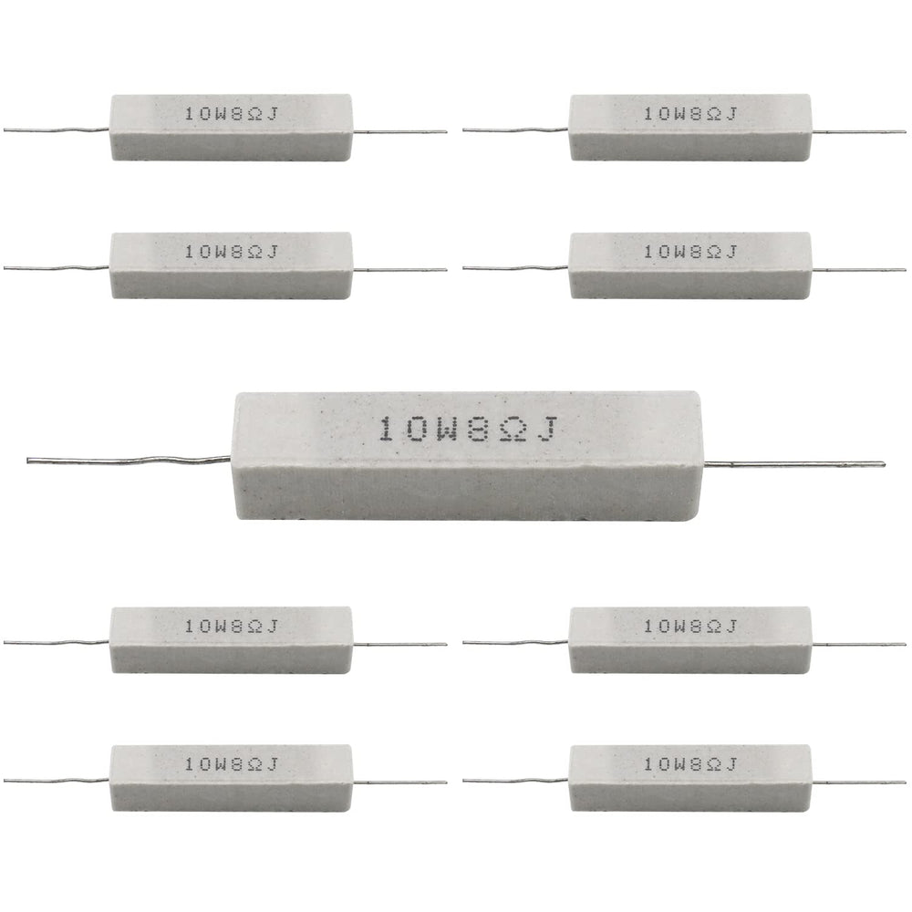 Cement Resistor,10 PCS 10W 8 Ohm 5% Axial Lead Wire Resistor White Wound Fixed Ceramic Resistors Wirewound Power Flame Heat Moisture Resistance Precharge Horizontal