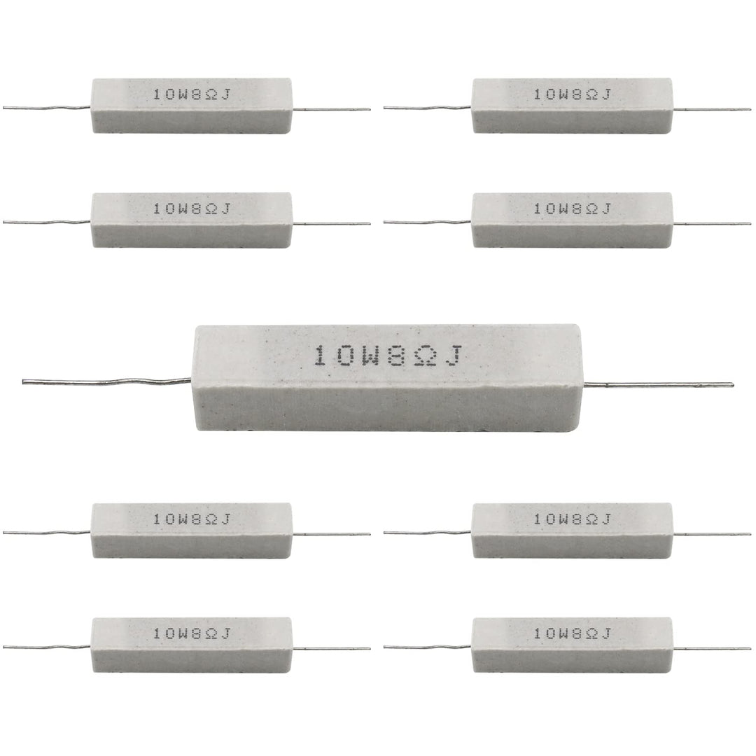 Cement Resistor,10 PCS 10W 8 Ohm 5% Axial Lead Wire Resistor White Wound Fixed Ceramic Resistors Wirewound Power Flame Heat Moisture Resistance Precharge Horizontal