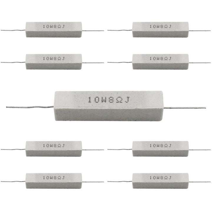 Cement Resistor,10 PCS 10W 8 Ohm 5% Axial Lead Wire Resistor White Wound Fixed Ceramic Resistors Wirewound Power Flame Heat Moisture Resistance Precharge Horizontal