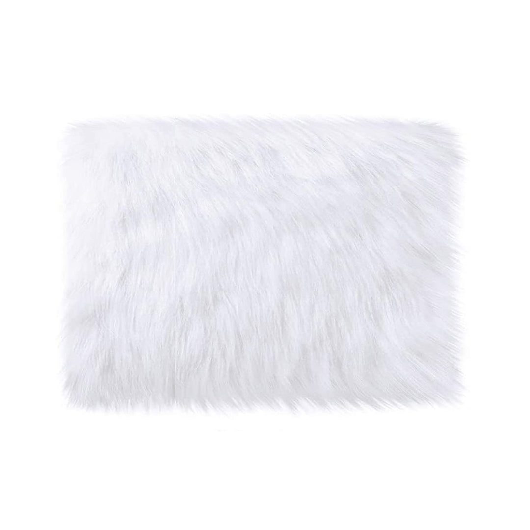 Qioly White Faux Fur Plush Cushion Fluffy Small Area Ru
