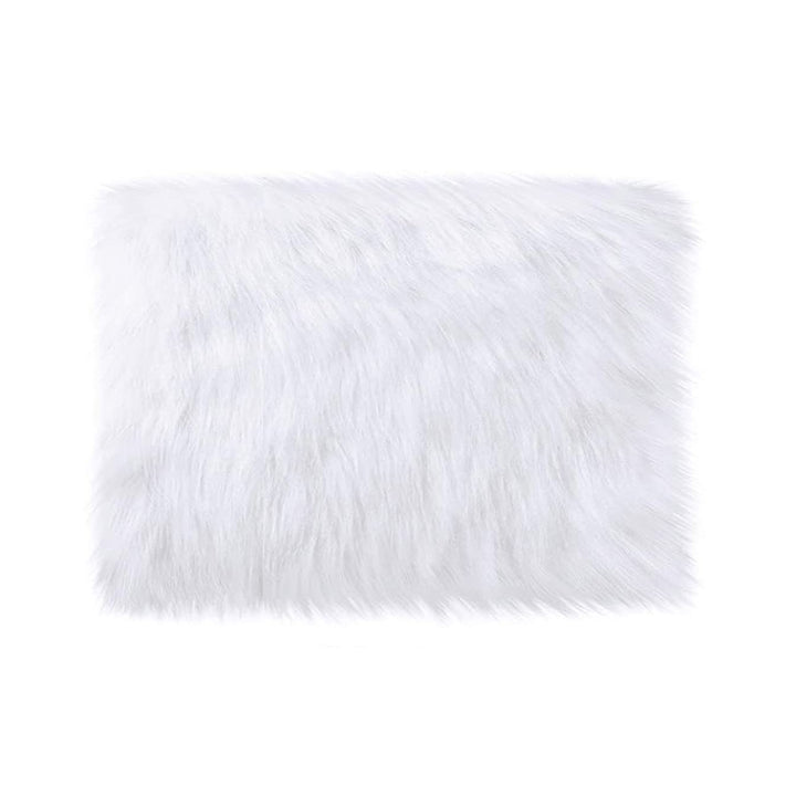 Qioly White Faux Fur Plush Cushion Fluffy Small Area Ru