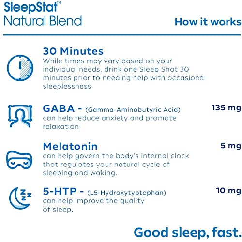 Sleep Aid Supplement Drink; Melatonin 5mg, GABA, 5-HTP; Zero Sugar, Natural Flavors, No Added Colors, 2.5 oz Liquid Sleep Shots, Nighttime Nectar, 12-Count