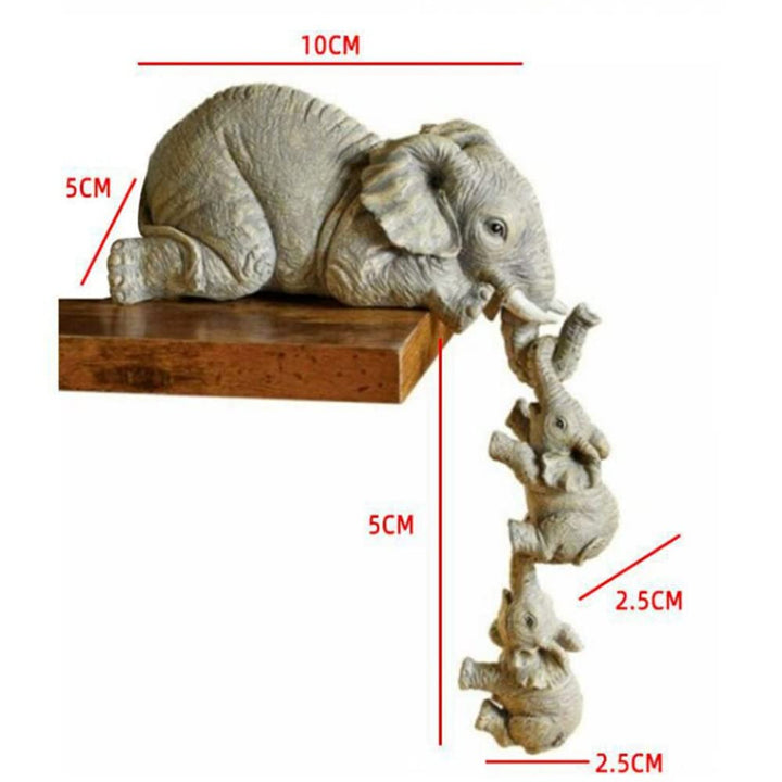 3 Set Elephant Shelf Sitter, Mother Elephant Hanging 2 Baby Elephants on The Edge, Hand-Painted Resin Collectable Figurines for Home Decor Gift