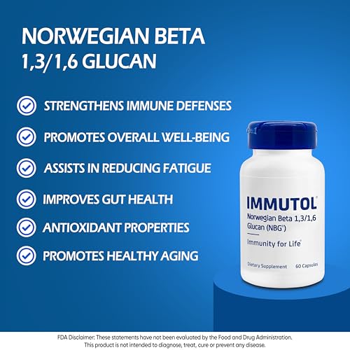 Immutol Immune Support Supplement with 750mg of Beta Glucan 1,3 1,6 - Natural Ingredients, High Potency to Boost Immunity and Overall Wellness, 60 Capsules (60)