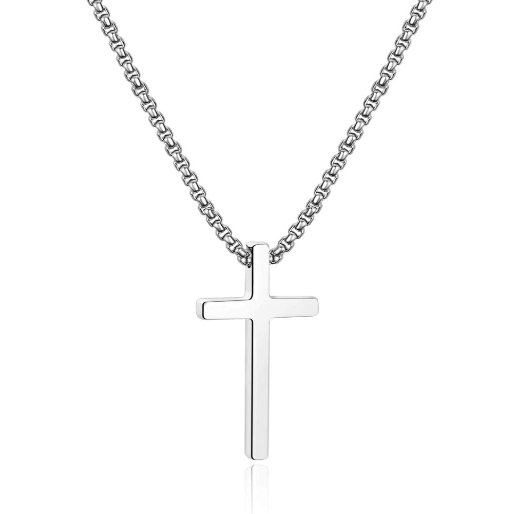 Silver Cross Necklace for Women, Gold Plated Cross Chain Stainless Steel Cross Pendant for Women Teenage Girls 20 Inch Cross Necklace for Men Gifts