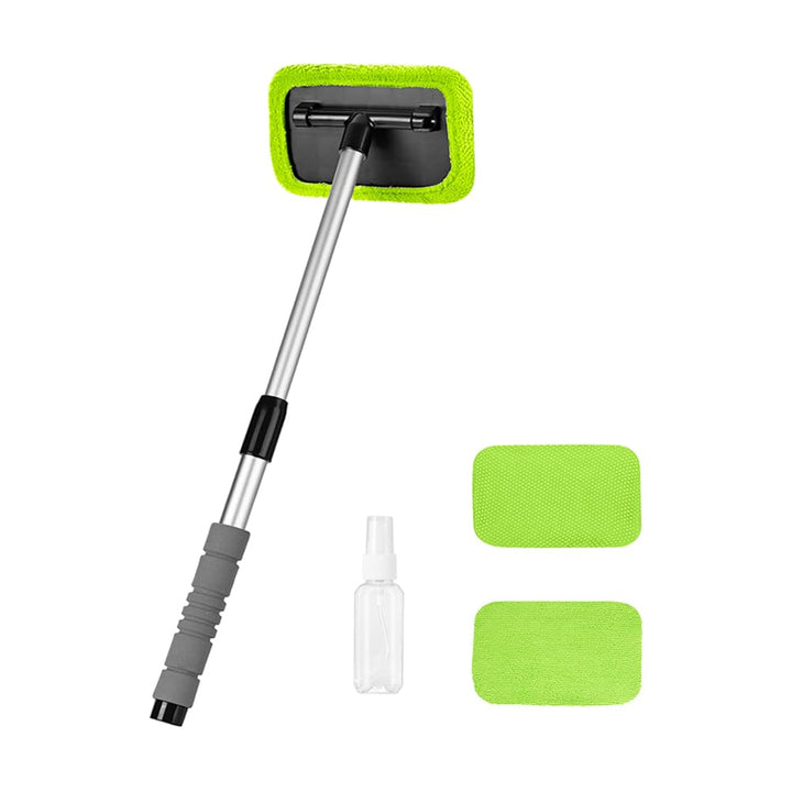 XINDELL Car Window Cleaner - Windshield Glass Cleaning Tool with Extendable Handle, Reusable Microfiber Pads Cloth for Car Interior &amp; Exterior, Streak-Free Auto Glass Cleaner (Green)