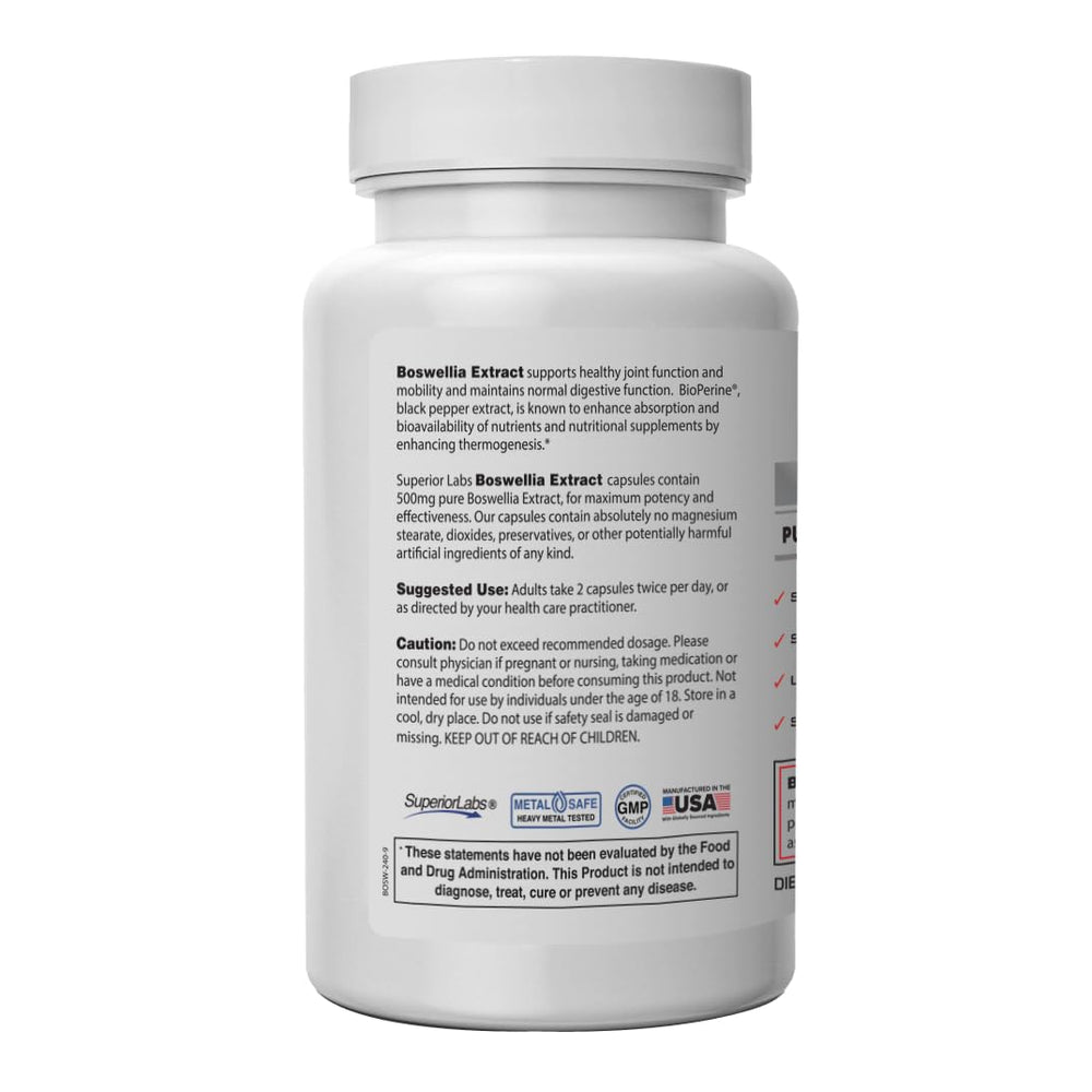 Boswellia Extract - Pure Non GMO Boswellic 65% Acids. Superior Absorption Zero Synthetic Additives - Powerful Formula Joint, Knees, HIPS, Immune, 500mg SVG, 240 Veg Capsules