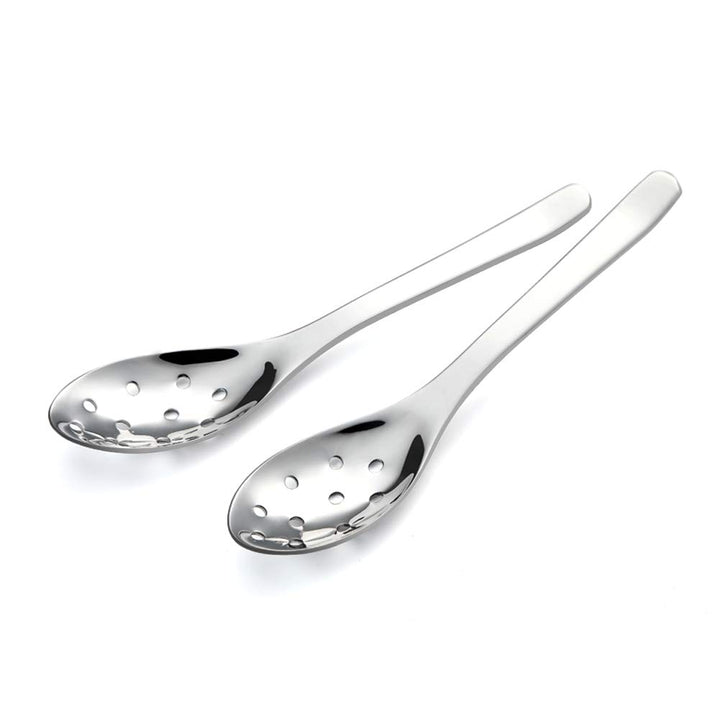 Small Slotted Spoons,Modern Stylish Thick Heavy-weight Short handle Stainless Steel 10 Holes Durable Caviar Spoon for Soup Cereals Dips Curry Sauces Stews, Set of 2