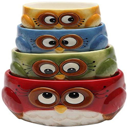 Cosmos gifts Measuring Cup Set Owl Design red green blue yellow 4 Pack, Medium