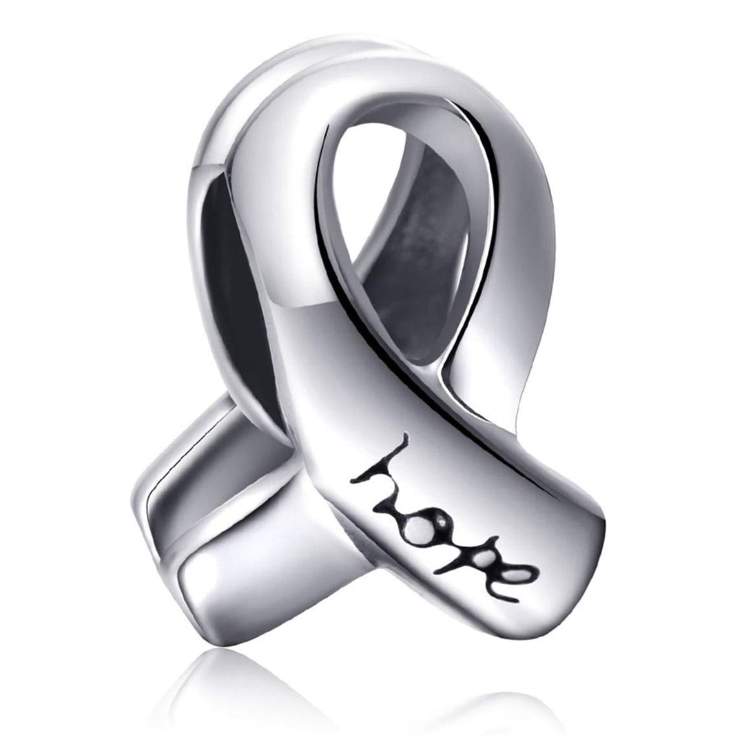 Hope Ribbon Charms Compatible with Pandora Women Bracelet, Antique 925 Sterling Silver Breast Cancer Awareness Beads, Love Gifts for Mothers Day/Christmas/Valentines Day