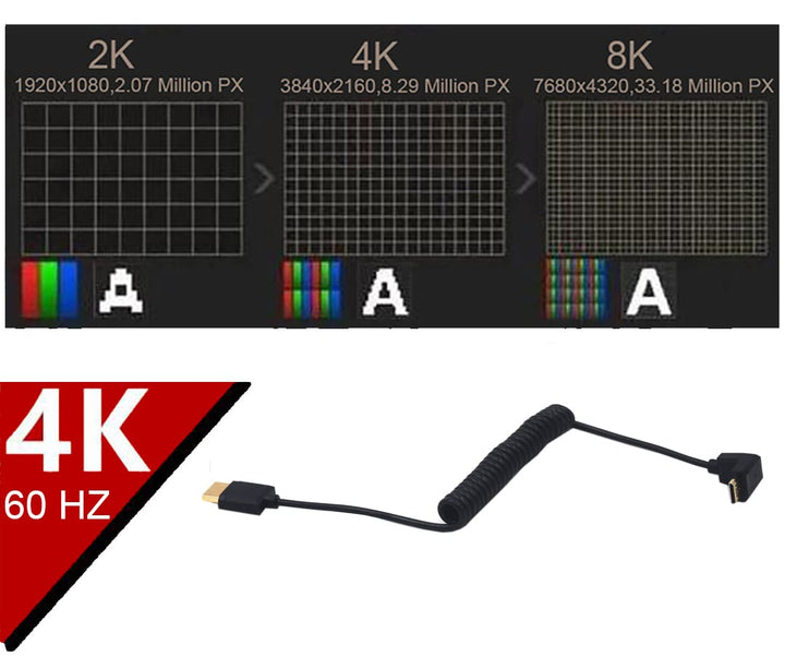 Kework 4ft HDMI 4K Coiled Cable, 90 Degree Upward Angle