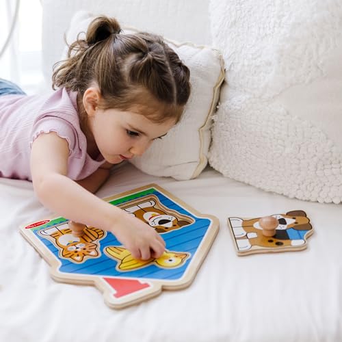 Melissa &amp; Doug Pets Jumbo Peg Wooden Puzzle; Animal Puzzles, Peg Puzzles for Toddlers Ages 1+
