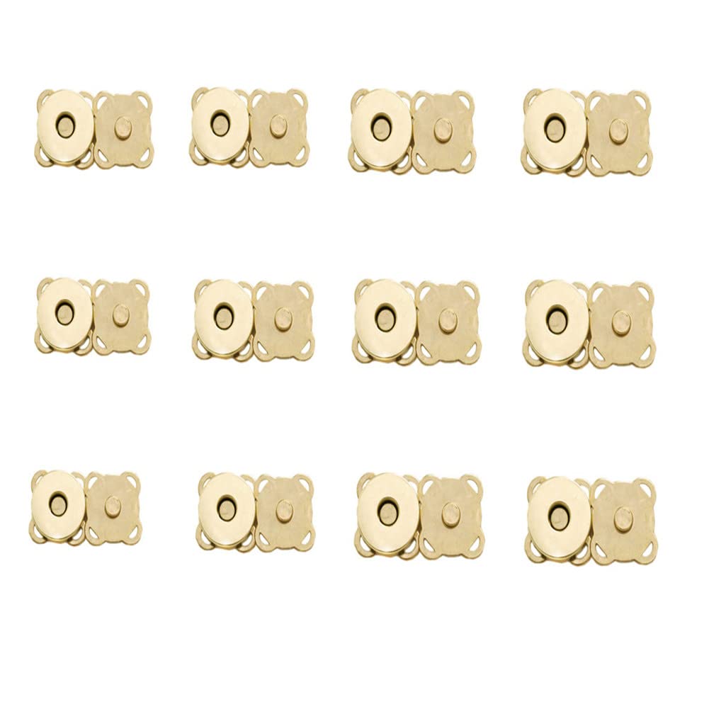 12 Sets Magnetic Snaps Buttons Sew in Magnetic Plum Bag Clasps Button Snaps for Purses Handbag Clothes Scrapbooking Closure Fastener Sewing Craft DIY (15mm) (Gold)